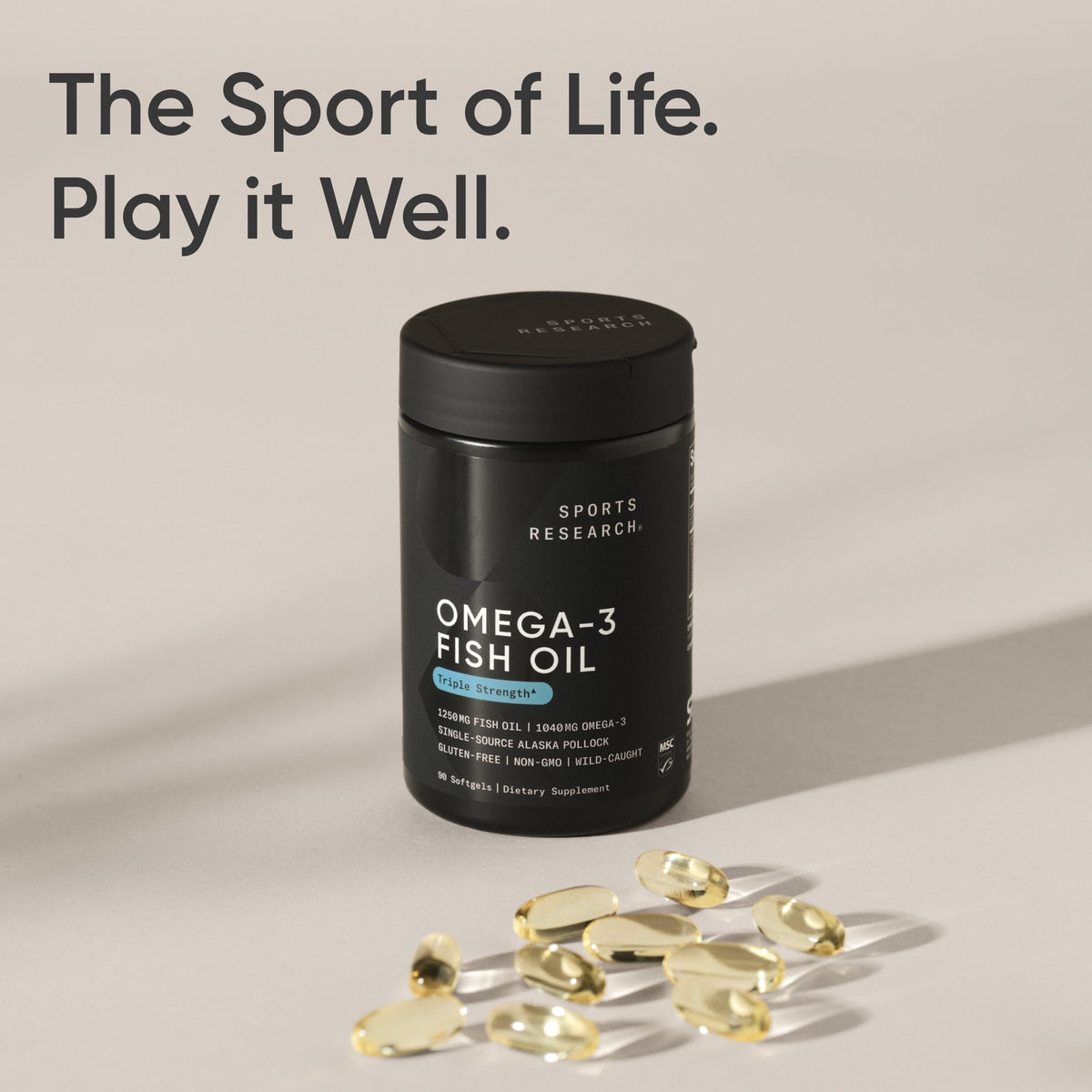 Sports Research Omega-3 Fish Oil 1250mg from Wild Alaska Pollock, 90 Count