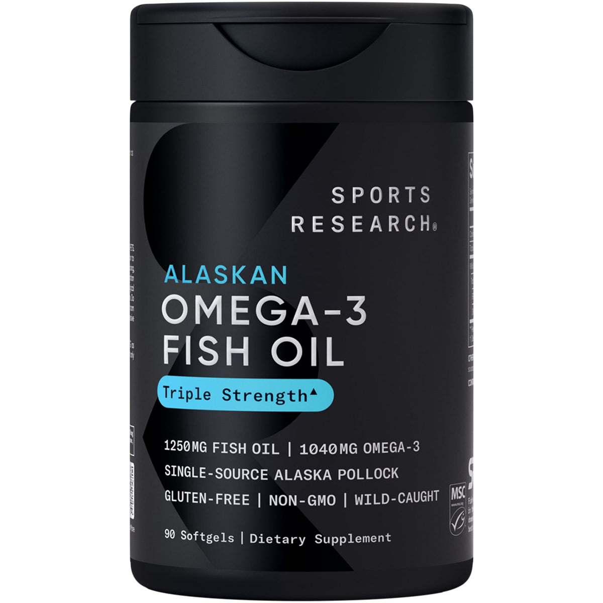 Sports Research Omega-3 Fish Oil 1250mg from Wild Alaska Pollock, 90 Count