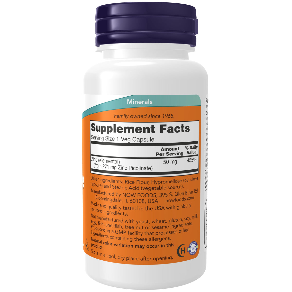 NOW Supplements, Zinc Picolinate 50 mg, Supports Enzyme Functions, Immune Support, 120 Veg Capsules