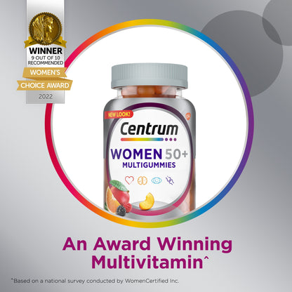 Centrum Multigummies Womens 50 Plus Gummy Multivitamin With Vitamin B, D & E, Assorted Fruit, 140 Ct