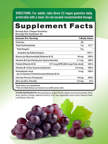 Iron Gummies | 60 Count | with B Vitamins & Zinc | Grape Flavor | by Nature's Truth