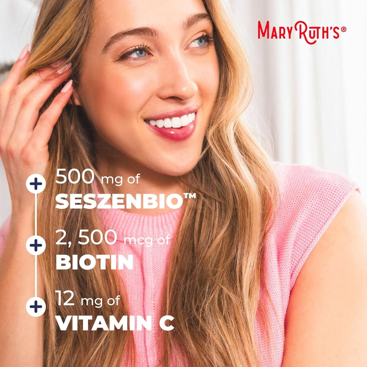 MaryRuth's Daily Liquid Hair Support Formula for Women, with SesZenBio™ 500 mg, Biotin 2,500 mcg & Vitamin C, Vegan Supplement, 16 fl oz