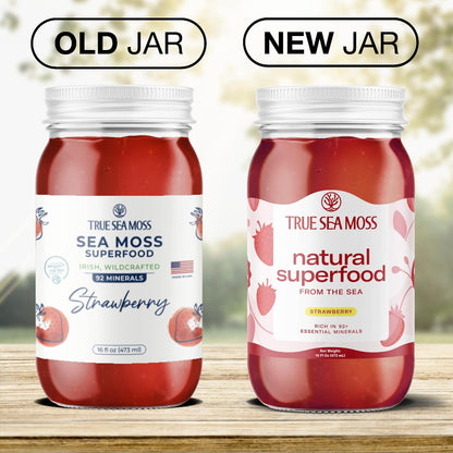 TrueSeaMoss Strawberry Sea Moss Wildcrafted Irish Gel Antioxidant Nutritional Supplements, 16 oz.