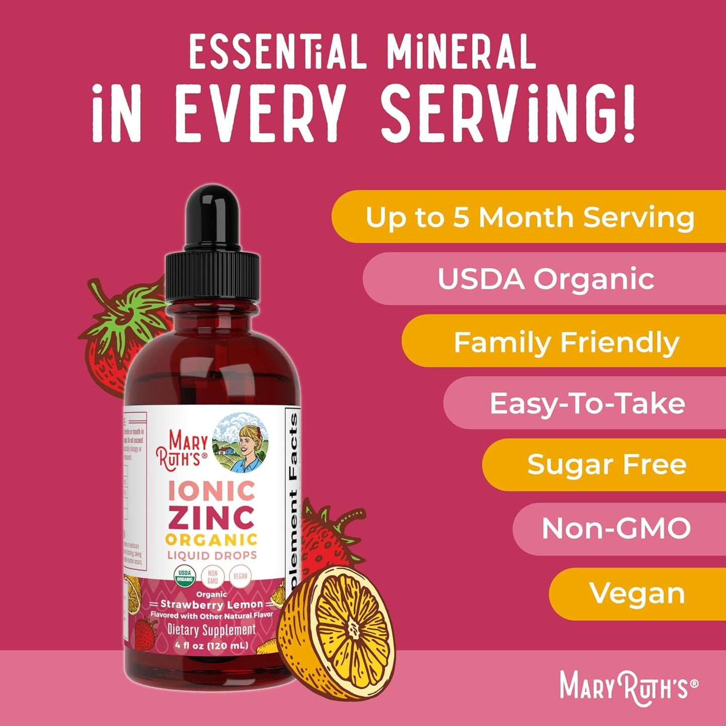 MaryRuth's Zinc Supplements Immune Support Ionic Zinc Kids Adults 40-Day Supply Zinc Sulfate Skin Care Supplement Vegan, Non-GMO, Gluten-Free, 40 Servings