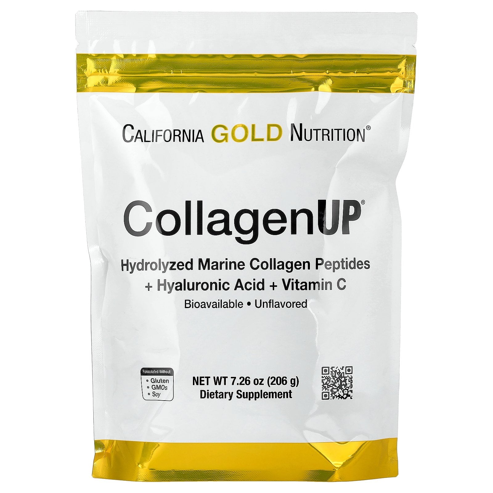 California Gold Nutrition CollagenUP®, Hydrolyzed Marine Collagen Peptides with Hyaluronic Acid and Vitamin C, Unflavored, 7.26 oz (206 g)
