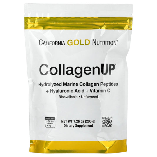 California Gold Nutrition CollagenUP®, Hydrolyzed Marine Collagen Peptides with Hyaluronic Acid and Vitamin C, Unflavored, 7.26 oz (206 g)