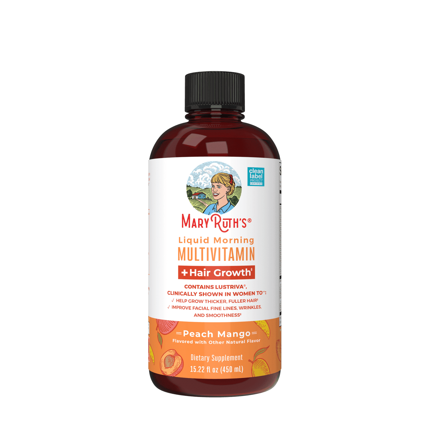 MaryRuth's Liquid Multivitamin + Lustriva® Hair Growth Thickness in Women's hair Biotin 10000mcg Vitamin D B Vitamins Ages 18+ 15.22 fl oz