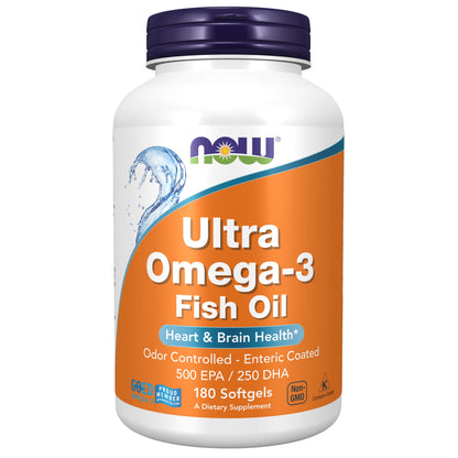 NOW Supplements, Ultra Omega-3 Molecularly Distilled and Enteric Coated, 180 Softgels
