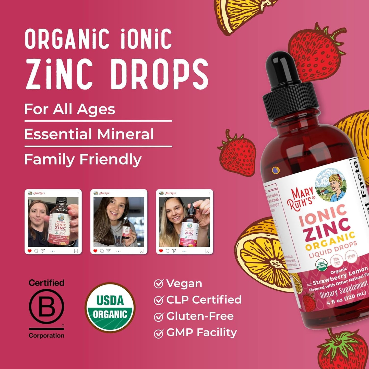 MaryRuth's Zinc Supplements Immune Support Ionic Zinc Kids Adults 40-Day Supply Zinc Sulfate Skin Care Supplement Vegan, Non-GMO, Gluten-Free, 40 Servings