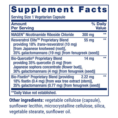 Life Extension NAD+ Cell Regenerator and Resveratrol Elite, nicotinamide riboside, NR, trans-resveratrol, quercetin, fisetin, vegetarian, non-GMO, gluten free, 30 capsules