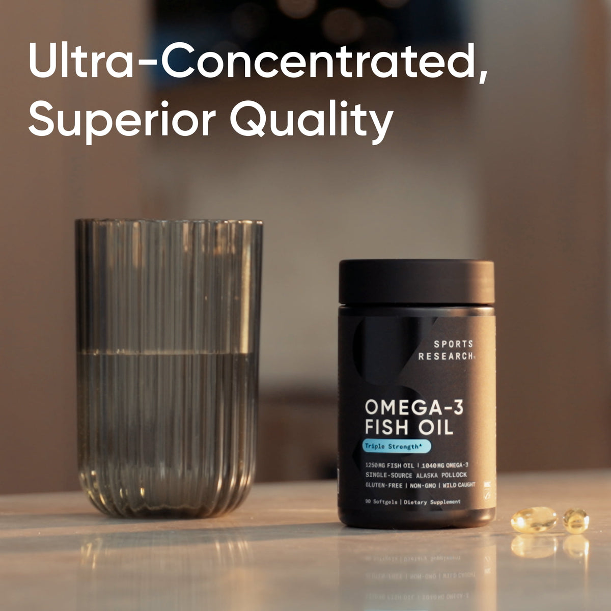 Sports Research Omega-3 Fish Oil 1250mg from Wild Alaska Pollock, 90 Count