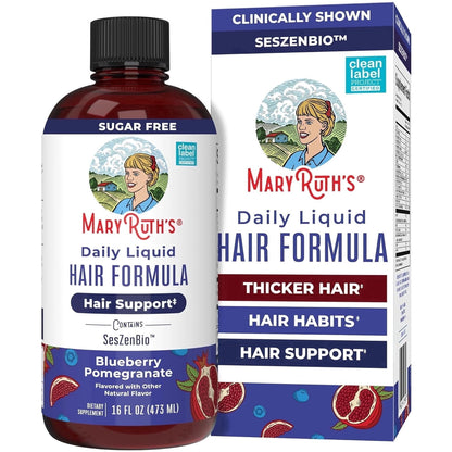 MaryRuth's Daily Liquid Hair Support Formula for Women, with SesZenBio™ 500 mg, Biotin 2,500 mcg & Vitamin C, Vegan Supplement, 16 fl oz